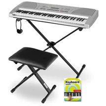 FunKey Super Kit 61 Tasten Keyboard Set - Einsteiger Keyboard mit 100 Sounds & Rhyhmen - Inklusive Stativ, Sitzbank und Kopfhörer Noten