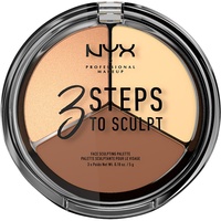 NYX Professional Makeup 3 Steps to Sculpt Face Sculpting Palette- Gesichts-Puder zum definieren, konturieren und highlighten, 3 Nuancen, 15 g, Light 02