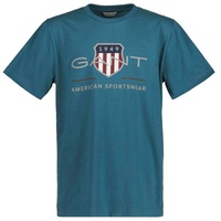 GANT Kinder T-Shirt - ARCHIVE SHIELD, Kurzarm, Rundhals, Baumwolle, uni Petrolblau 176