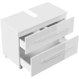 Posseik Waschbeckenunterschrank Mondial 2 Schubladen 85 x 63 x 41,6 cm Weiß Hochglanz