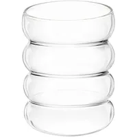 HANABASS Küchenbeständig Latte Macchiato Gläser Kaffeetassen Glas Vintage Bubble Gläser Gerippte Trink 400ml Trink Saft TeeglsSer Wasser Wave Transparent