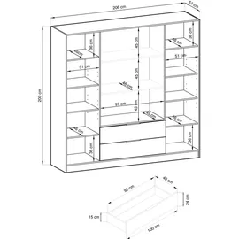 masseno Drehtürenschrank CATERINA 206 x 200 x 51 cm Schwarz