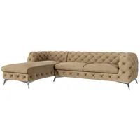 S-Style Möbel Ecksofa Kalina, Chesterfield mit Ottomane mit silbernen Metall Füßen, mit Wellenfederung beige