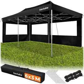 Tectake Faltpavillon 6 x 3 m inkl. 3 Seitenteile Schwarz