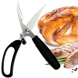 Geflügelschere Edelstahl - Müheloses Schneiden von Geflügel, Fleisch, Gelenken & dünnen Knochen - Schwarz-Silber, ergonomisch, spülmaschinenfest & robust