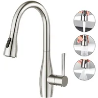 CREA Wasserhahn Küche mit 3 Funktionen Brause, Küchenarmatur mit Ausziehbarer Brause, 360° Drehbar Mischbatterie Küche, Spültischarmatur Küche, Edelstahl