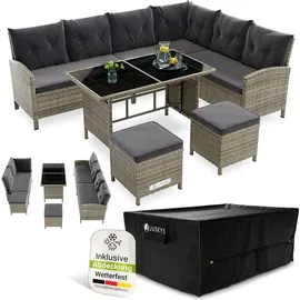 Juskys Manacor Polyrattan Lounge-Set grau meliert inkl. Abdeckung