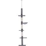 Kratzbaum Deckenhoch Grau Höhenverstellbarer Katzenbaum Mit Sisalsäulen, Für Klettern & Kratzen, 40X34X230-260Cm