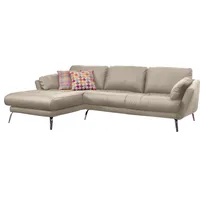 Ecksofa W.SCHILLIG "softy" Sofas Gr. B/H/T: 265cm x 79cm x 168cm, Longlife Xtra-Leder Z59, Recamiere links, grau (eisgrau z59) mit dekorativer Heftung im Sitz, Füße Chrom glänzend