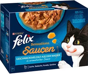 felix® Katzen-Nassfutter Sensations Saucen Geschmacksvielfalt aus dem Wasser 12x 85,0 g