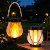 2 Stück Solar Laterne Außen, Solar laternes, Tanzende Flammen solars Laternen FüR DraußEn, Solarlampen Flammen-Effekt Wasserdicht Garten, LED Warmes Lich für Terrasse Camping Deko ABS+PS Material