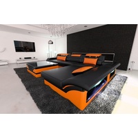 Sofa Dreams Ecksofa Couch Leder Sofa Monza L Form Ledersofa, Couch, mit LED, wahlweise mit Bettfunktion als Schlafsofa, Designersofa orange|schwarz