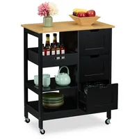 Relaxdays Küchenwagen mit Arbeitsplatte Hellbraun,Schwarz
