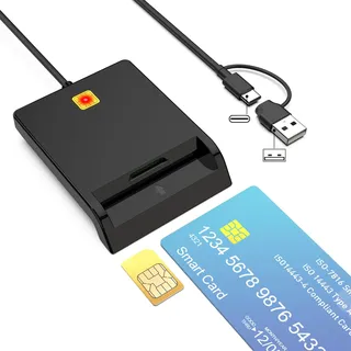 Smart Card Reader Militär CAC Kartenleser, USB SIM Kartenleser, intelligenter Kartenleser DOD militärischer USB, gemeinsamer Zugriff von CAC, ID, Debit hat USB und USB C Anschluss für Windows, Mac,