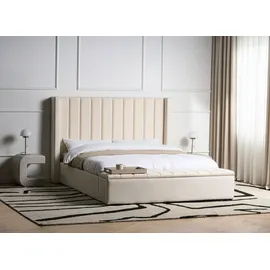 Beliani Wasserbett mit Stauraumbank NOYERS Samtstoff Cremeweiß 160 x 200 cm