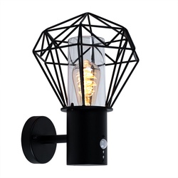 Wandlampe Außenbeleuchtung Wandleuchte Außen mit Bewegungsmelder Gartenlampe Bewegungsmelder, schwarz Diamant Gitter, 1x E27, HxLxB 34x22,5x27,5cm