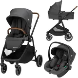 Bebeconfort Luvia Trio, Kinderwagen 3 in 1, 0–4 Jahre, Babyschale, Kinderwagenaufsatz, Smartes Faltsystem, Verstellbarer Schieber, Mineral Graphite