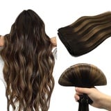 DOORES Echthaar Extensions, Balayage Dunkel Braun to Chestnut Braun 45cm (18zoll) 100g, Tressen Echthaar Glattes Haar Extensions Echthaar Tressen