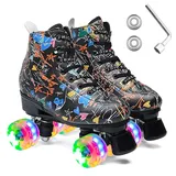 ERNAN Damen Klassische Retro Rollschuhe,Disco Roller,Classic Roller | Rollschuhe für Kinder und Erwachsene, komfortabl LED Rollerskates für Jugendliche und Anfänger.Mädchen. (Black Graffiti, 43)