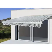 Mendler Elektrische Kassetten-Markise T122, Vollkassette Volant 4x3m Polyester Grau/Weiß