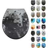 Toilettendeckel mit Absenkautomatik, WC Sitz mit Absenkautomatik Oval Form klodeckel Einfache Reinigung, Abnehmbarer WC-Sitz, 150kg belastbar, einfache Montage – Motiv : Schwarze Wassertropfen