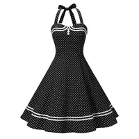 Timormode Damen Neckholder 1950er Vintage Retro Rockabilly Cocktailkleid Party Festlich Kleider 10387 Schwarz Punkte 3XL - 3XL