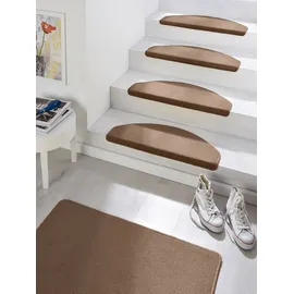HANSE HOME »Fancy«, halbrund, 7 mm Höhe, 15 Stück, Treppenmatten, Selbstklebend, Stufenteppich, Treppenstufen braun ca. 23x65cm