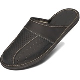 BeComfy Herren Hausschuhe Leder Pantoffel Männer Pantoffeln aus Echtleder Mann Schwarz Braun 40-50 EU (Schwarz, EU Schuhgrößensystem, Erwachsene, Numerisch, M, 47) - 47 EU