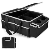 Druuzyl Premium Kofferraumtasche mit Deckel, Kofferraum Organizer, Kofferraumtasche, Faltbare Auto, Mehrfach unterteilte, Wasserdicht Rutschfest Box