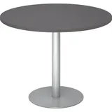 bümö Besprechungstisch, Esstisch klein, Tisch rund 100 cm - Kleiner Esstisch Graphit, Rundtisch Esstisch 2 Personen mit Holz-Platte, Säule aus Metall in Silber, Konferenztisch, Bistrotisch