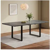 OKWISH Esstisch Ausziehbarer Esstisch, rechte Form, Metallbeine (Packung, 1-St., geeignet für 6-10 Personen, für Esszimmer, Küche, Eichenfarbe), mit 3 Längen, 140/180/220*90 cm, einfacher Stil grau 220 cm x 75 cm x 90 cm