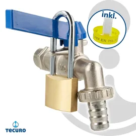 tecuro Kugelauslaufventil mit Absperrvorrichtung Vorhängeschloss und PTFE-Dichtband - Gold