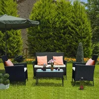 bigzzia Rattan Gartenmöbel Set, 4 teiliges Patio Rattan Möbelsofa Weaving Wicker umfasst 2 Sessel, 1 Doppelsitzer-Sofa und 1 Tisch, Balkonmöbel Kleiner Balkon