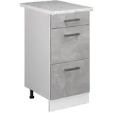 Vicco Unterschrank R-Line, 40 cm mit Schubladen, Beton/Weiß - Grau