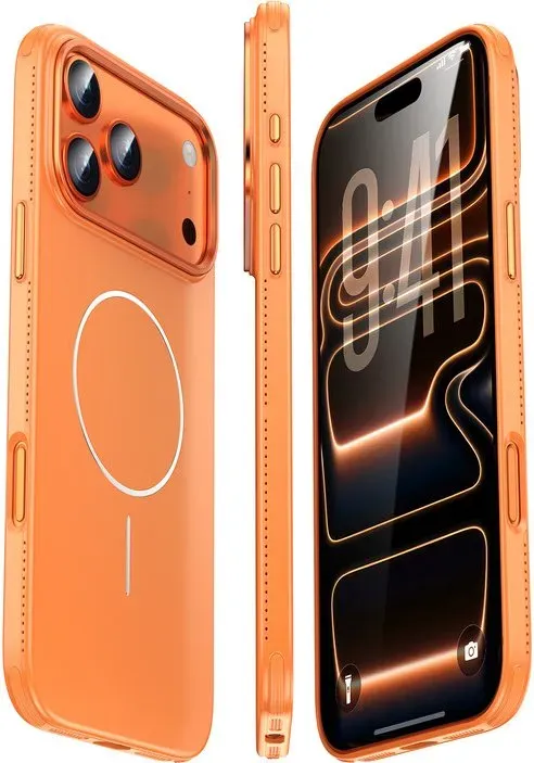 IM-CHEN iPhone 17 Pro Max Hülle, Kanten-Wärmeableitung, MagSafe-Magnetring, schlanke Version, Orange, 1 Stück