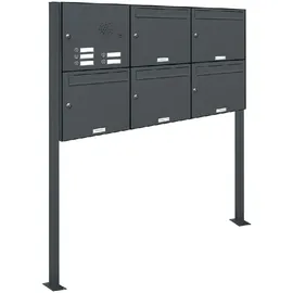 AL Briefkastensysteme 5er Premium Standbriefkasten grau inkl. Zeitungsfach