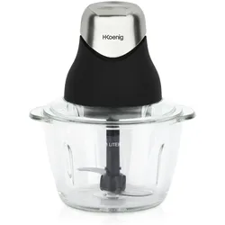 H.Koenig Mini elektrischer Fleischwolf LEO8 Widerstandsfähige Schüssel, Graduierte Glasschüssel 1L, Edelstahlklingen