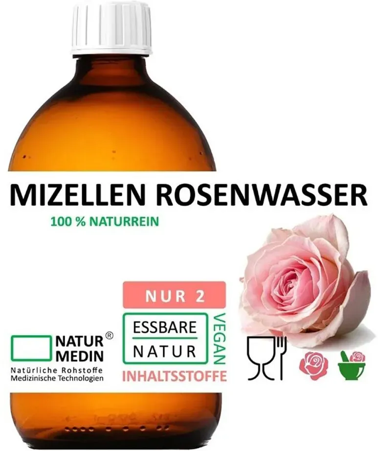 Naturmedin Mizellenwasser mit Rosenwasser Glas
