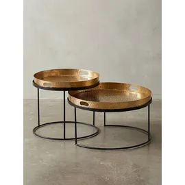 KADIMA DESIGN Couchtisch 2er Set Metall Hammerschlag abnehmbares Tablett, Gold 56x56x33 cm