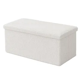 Relaxdays Sitzbank Teddystoff Weiß 38 x 76 x 38 cm