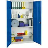 PROREGAL Werkzeugschrank mit 2 Türen, HxBxT 180x100x50cm, 4 verzinkte Fachböden, Lichtgrau/Enzianblau, Lagerschrank Metallschrank Werkstattschrank