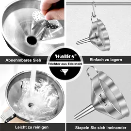 luxuskollektion Walfos Edelstahl Trichter Set 3er Pack mit 2 Siebfilter und Reinigungsbürste