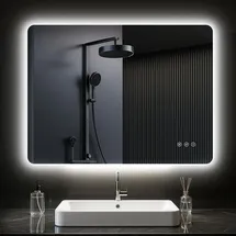 pesenxan Badspiegel mit Beleuchtung LED Spiegel Bad mit 3 Lichtfarben, Dimmbar, Speicherfunktion, IP44 Wasse... - Silber
