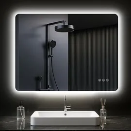 pesenxan Badspiegel mit Beleuchtung LED Spiegel Bad mit 3 Lichtfarben, Dimmbar, Speicherfunktion, IP44 Wasse... - Silber