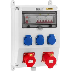MSW Stromverteiler - 3 Schuko-Steckdosen - 2 CEE-Steckdosen - FI-Schutzschalter - 2 Leitungsschutzschalter MSW-WPD-3V2P