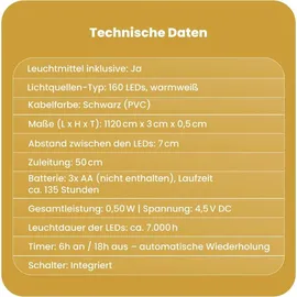 Star Trading Star LED-Lichterkette 'Akku', 160 warmwhite LED, - Schwarz
