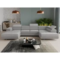 Sofnet Wohnlandschaft Caris U, mit Schlaffunktion und zwei Bettkästen, Ecksofa mit einstellbare Kopfstützen, Schlafsofa, U-form Couch grau