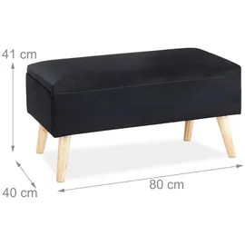 Relaxdays Sitzbank mit Stauraum, Samtbezug, 40 l, gepolstert, Holzbeine, Flur, 2er Truhenbank, 41 x 80 x 40 cm, schwarz