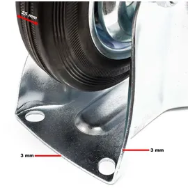 Wiltec Bockrollen Set 2x Transportrolle Ø200mm mit Vollgummirad, Metallfelge und Anbauplatte bis 150kg pro Rad, Apparaterollen Möbelrollen leiser...