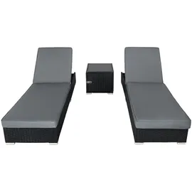 Jardí Sonnen-Liegestuhl-Set 3-Stück 200 x 60 x 80 cm Schwarz